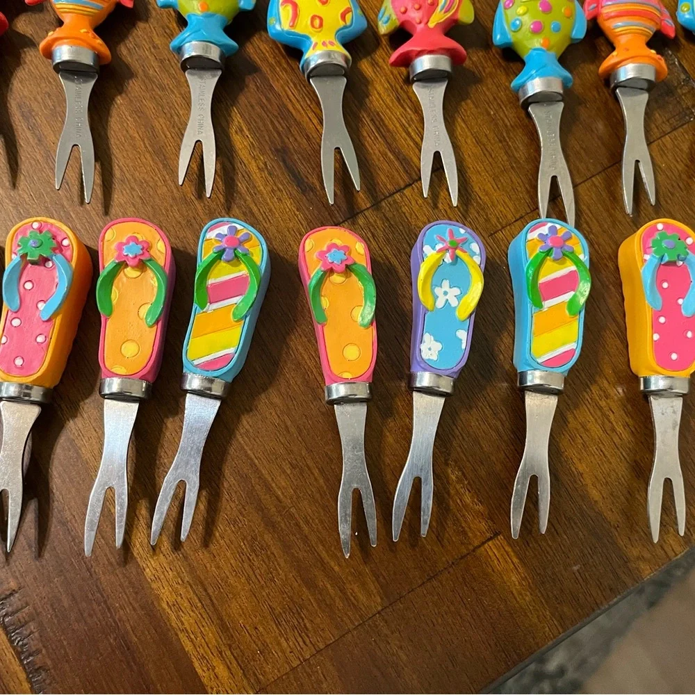Lot of Tropical Part Appetizer Forks